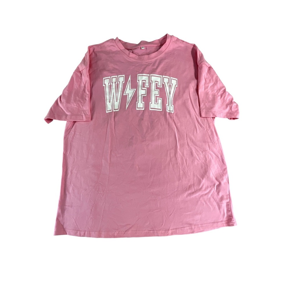 Wifey Shirt Womens Large Pink Graphic Tee Casual Short Sleeve Statement Top N/A